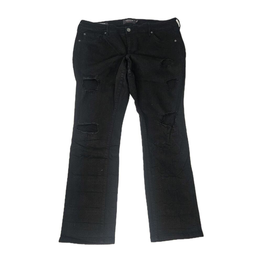 Torrid Boyfriend Jeans Black Denim Stretch Straight Distressed 18 Reg Fishnets